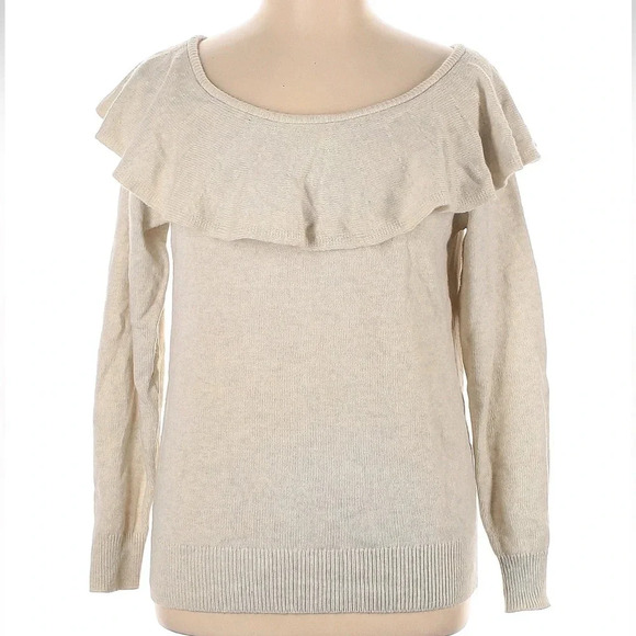 Banana Republic Sweater Ruffle Off The Shoulder Cream Gray Wool Cashmere Size XL - Picture 4 of 9